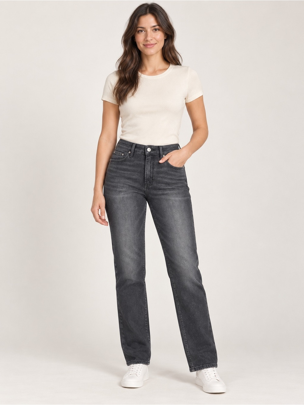 High-Rise Straight Leg Jeans in Washed Black old navy